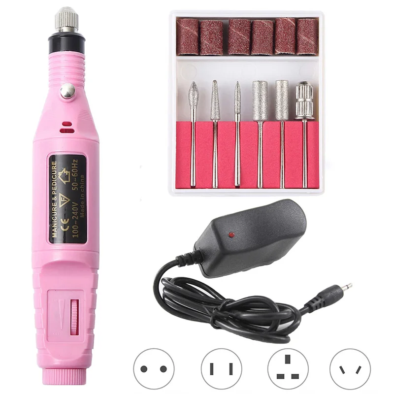 1 Набор, 2 способа вращения, электрическая дрель для ногтей, машинка для маникюра, 20000 ОБ/мин, мощный педикюрный гель, средство для удаления кутикул, оборудование для полировки - Color: 20000 set pink