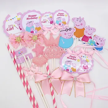 

Peppa Pig Birthday Party Sets Anime Figure Party Decoration Supplies Cake Card Fruit Plug-in Wedding Birthday Party Gifts 1