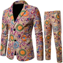 Mens Suits African Style Print Two Pieces Men Single Breasted Suits Casual Commuter Office Business Suits Plus Size for Wedding