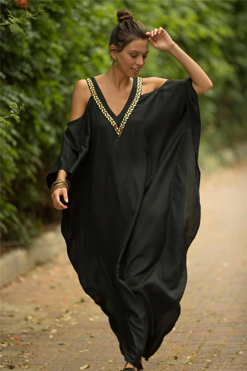 Черное пляжное платье Robe De Plage с v-образным вырезом, женский купальник, накидка для женщин, Saida De Praia, бикини, накидка, Пляжная туника, Sarong