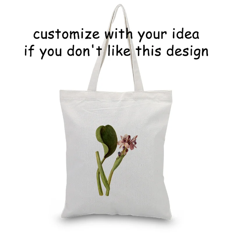 Цветка изготовленная на заказ Печать логотипа Сумки из натуральной кожи сумка-тоут сумка Применение канва для DIY хозяйственная сумка эко многоразовая утилизация текст на каждый день