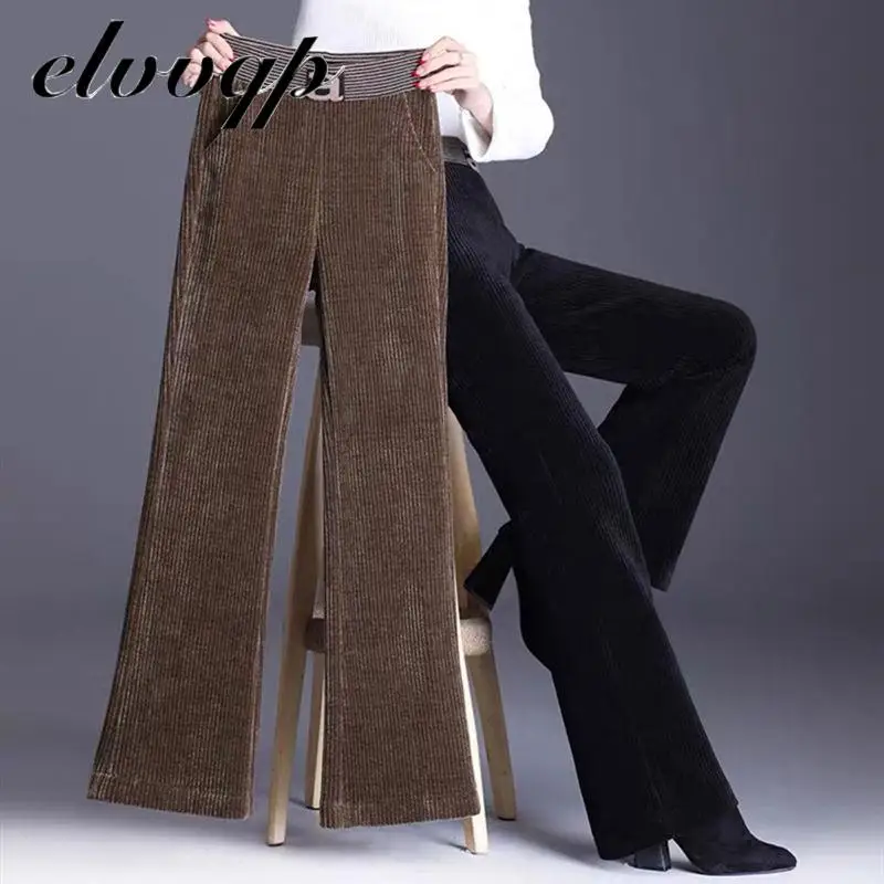 

Fashion High Waist Loose Straight Pants Female New Thickening Velvet Flare Trouser Casual Warm Corduroy Wide Leg Pants Women