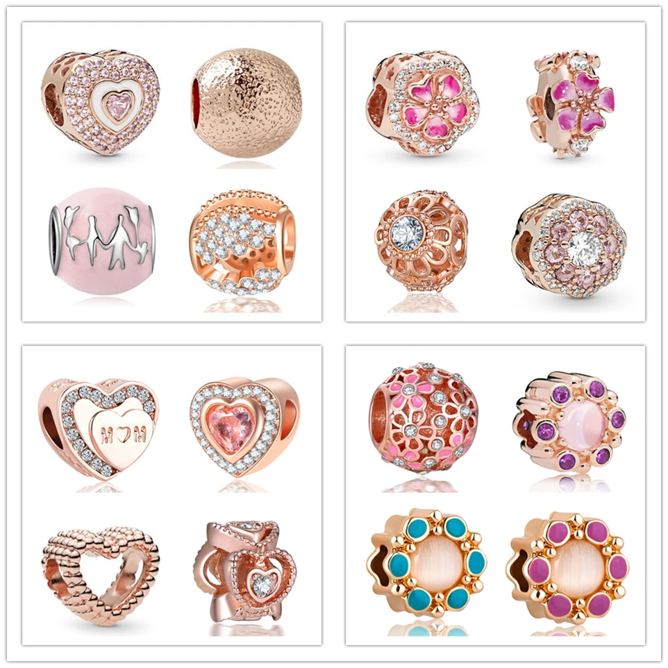 

New original pink gold granule heart heart heart heart heart mother charm fit European bracelet jewelry diy feminine