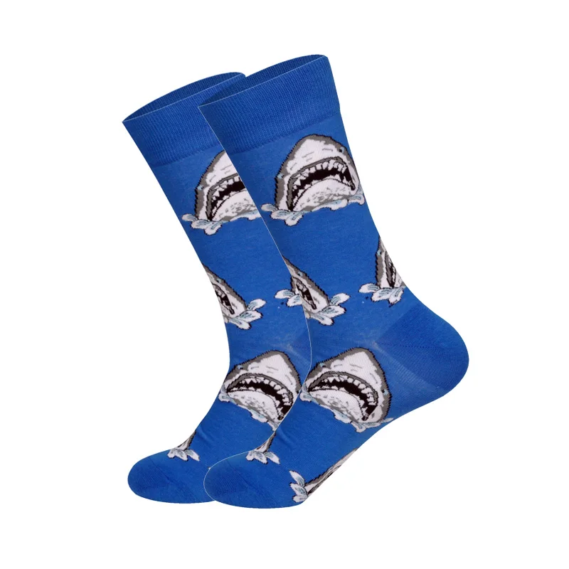 1 Pair Colorful Combed Cotton Socks Shark Skull Pattern Long Tube Happy Men Socks Novelty Skateboard Crew Casual Crazy Socks - Цвет: 5