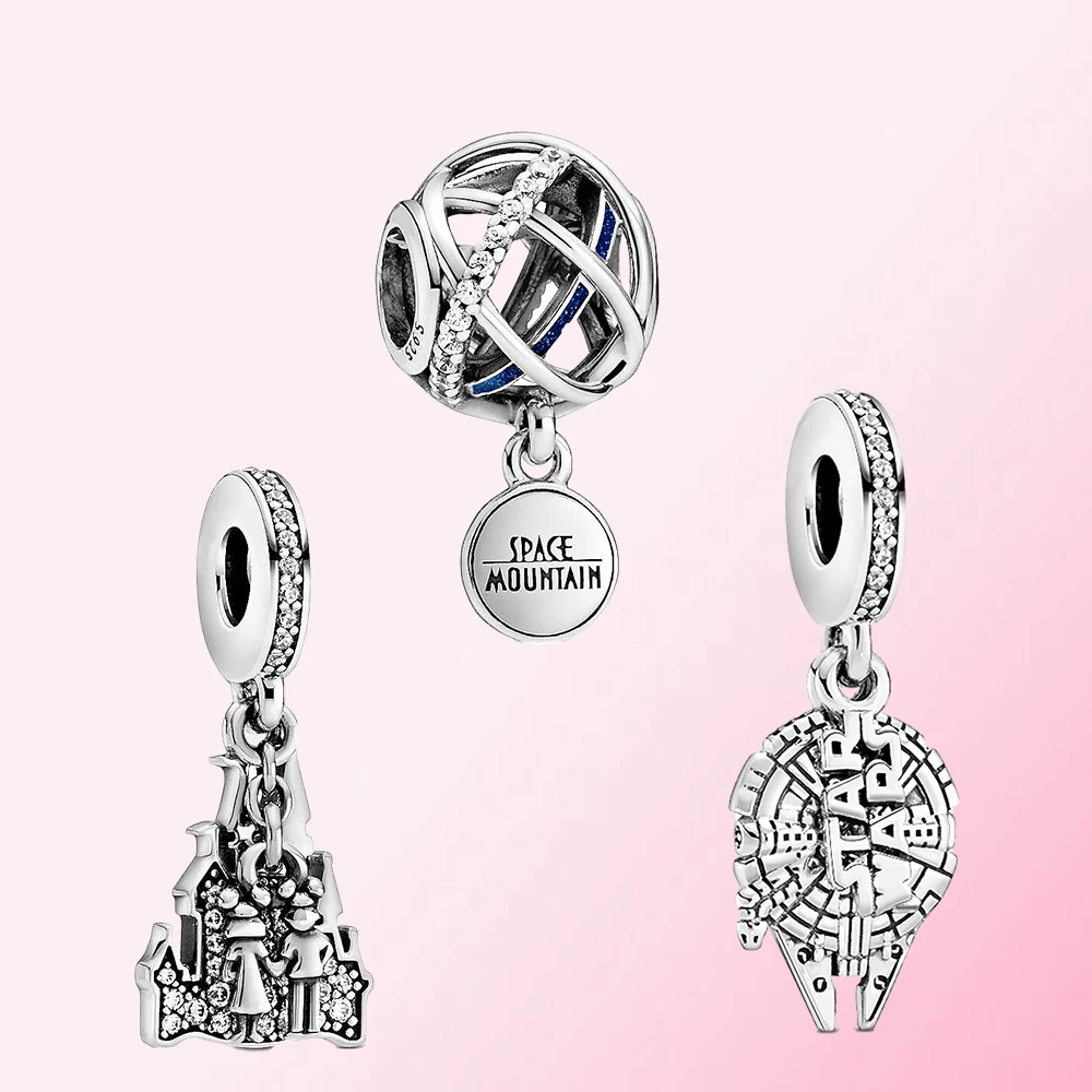 

2020 New 100% 925 Sterling Silver Space Mountain Couple Forever Millennium Falcon Dangle Charm Pendant High Quality Good Jewelry