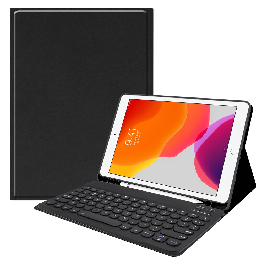 Для iPad Air1/2 iPad Pro 9,7/iPad 9,7(/) силиконовый защитный чехол для планшета из искусственной кожи+ американский кожаный чехол для клавиатуры - Цвет: Black