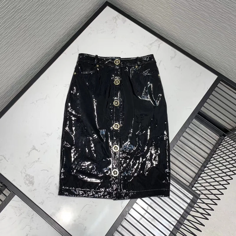 High Quality Leather Skirts Women Pencil Skirts Autumn Streetwear Knee-length Skirts Winter Black Skirts