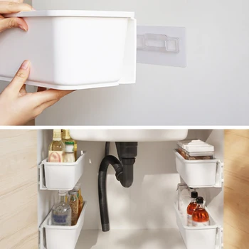 

Kitchen Under Sink Storage Rack Spice Bottle Holder Organizer Shelf Bathroom Organizer Stand Wall-mounted Plastic Chopstick Box