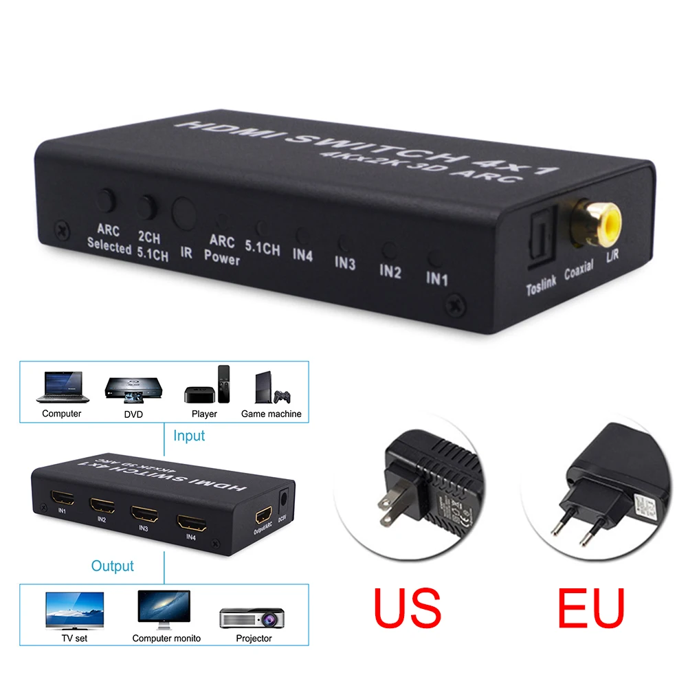 4K x 2K 3D1080P 4x1 HDMI коммутатор с ARC аудио экстрактор 1080p30Hz коммутатор многофункциональный конвертер адаптер для ТВ DVD компьютер