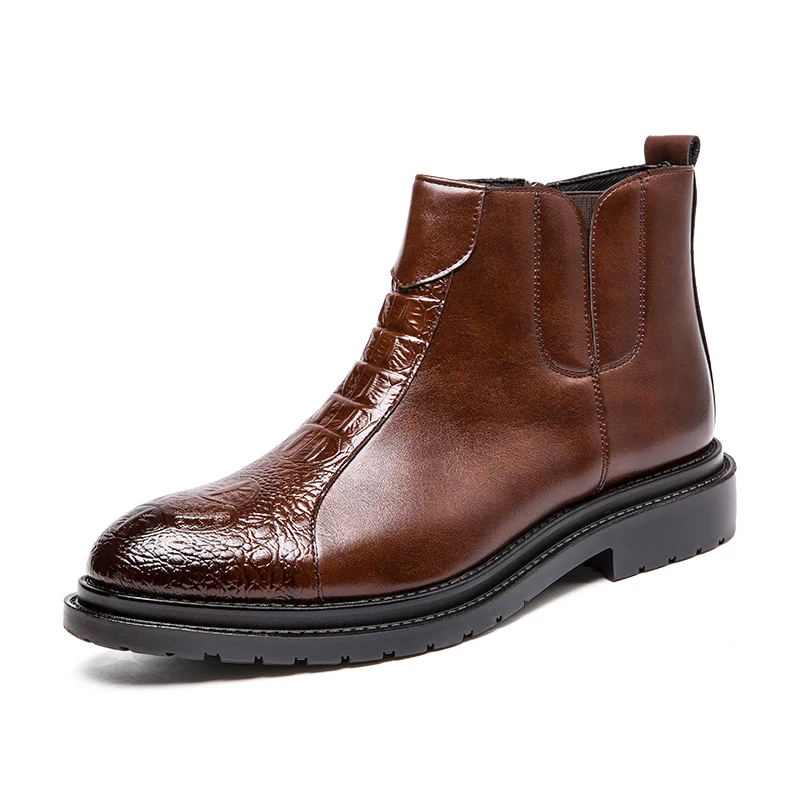 Мужские модельные кожаные ботинки на молнии; коллекция года; осенние мужские мотоциклетные ботинки в британском стиле в стиле ретро; повседневные мужские ботинки; деловая обувь - Цвет: brown