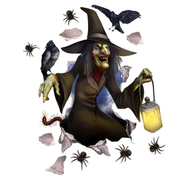 

Halloween Witch Wall Decals 3D Self-Adhesive Wall Stickers Window Creative Graffiti PVC Sticker Party Wallpaper For Party Decor