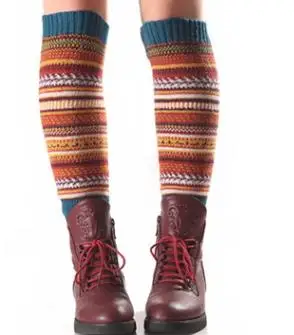 blue Women Long Leg Warmers Winter Striped Above The Knee School Socks Knee Female Boots Socks Mix Color Autumn Girls Gaiters - Цвет: blue