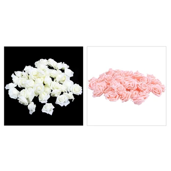 

100 Pcs Foam Roses Artificial Flower Wedding Bride Bouquet Party Decor DIY, 50 Pcs Milk White & 50 Pcs Champagne