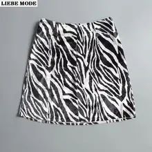 

Zebra Soft Velvet Skirts Womens Black White Striped Side Split High Waist Short Mini Female Back Zipper Slim Wrap Punk Summer