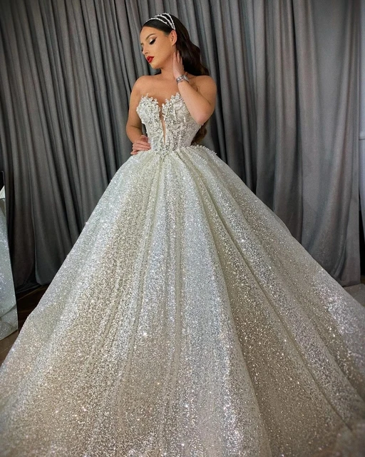 Ball Gowns Long Sleeves High-neck Hand Sewing Beaded Dress