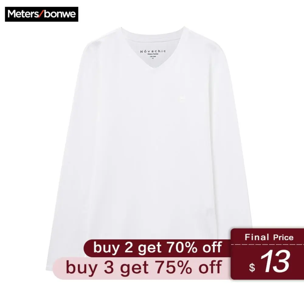 

METERSBONWE Men Black Long Sleeve Shirt New Spring Autumn Men Solid Color Trend V-Neck Slim Wild Bottoming Shirt