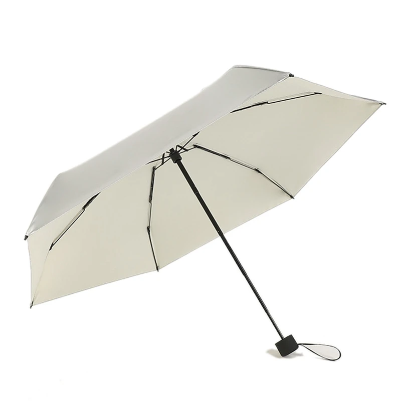 Titanium Silver Sunscreen Umbrella an ti-UV Silver Glue Five Fold Umbrella Parasol Female Rain Umbrella Mini Compact Folding Sun - Цвет: White