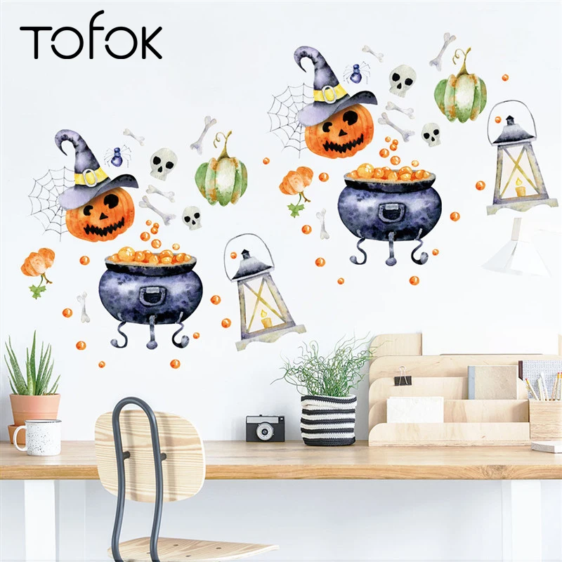 

Tofok Halloween Witch Gallipot DIY Wall Sticker Fantasy Festival Home Children Room Cartoon Mural Decals Store Market Decor Post