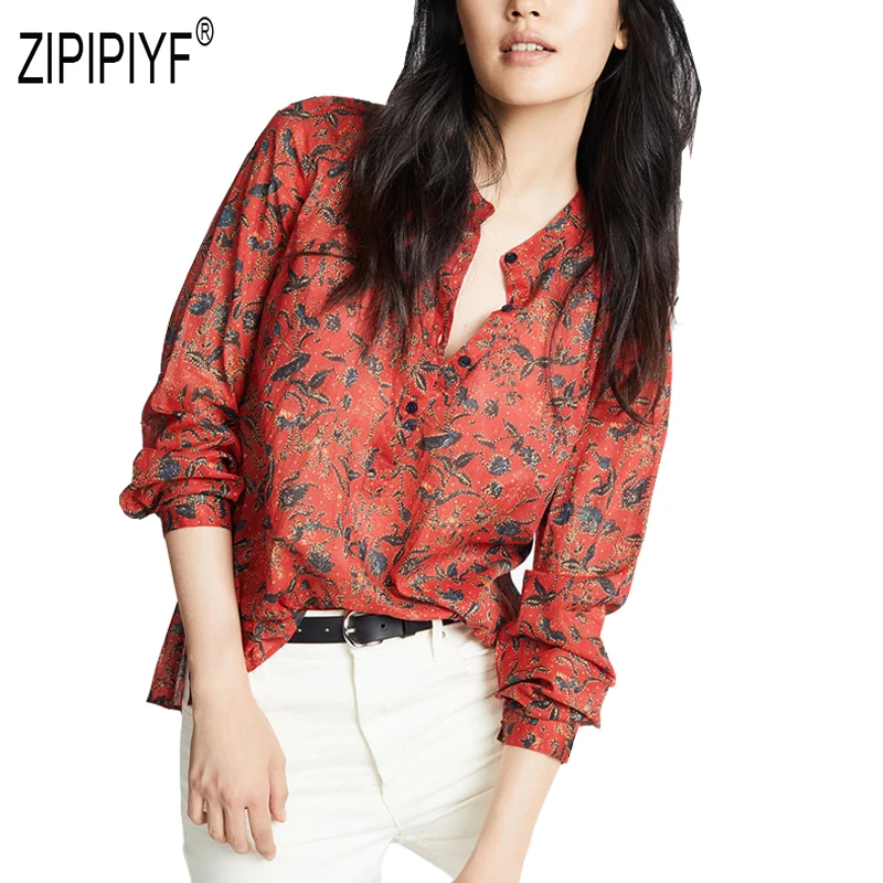

2019 Autumn Plus Size Women Top Single-breasted Long Sleeve Stand Neck Floral Blouse Elegant Office Lady Casual Blouse Z2259