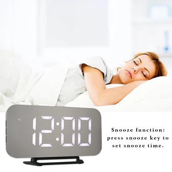 

Hot Electronic Watch Temperature Display LED Mirror Alram Clock Snooze Function Desk Clock Digital Clock With Battery Nightlight
