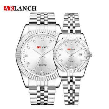 

Luxury Couple Watch Silver Fashion Rhinestone Stainless Steel Lovers Watch Quartz Wrist Watches For Women Men Analog Wristwatch