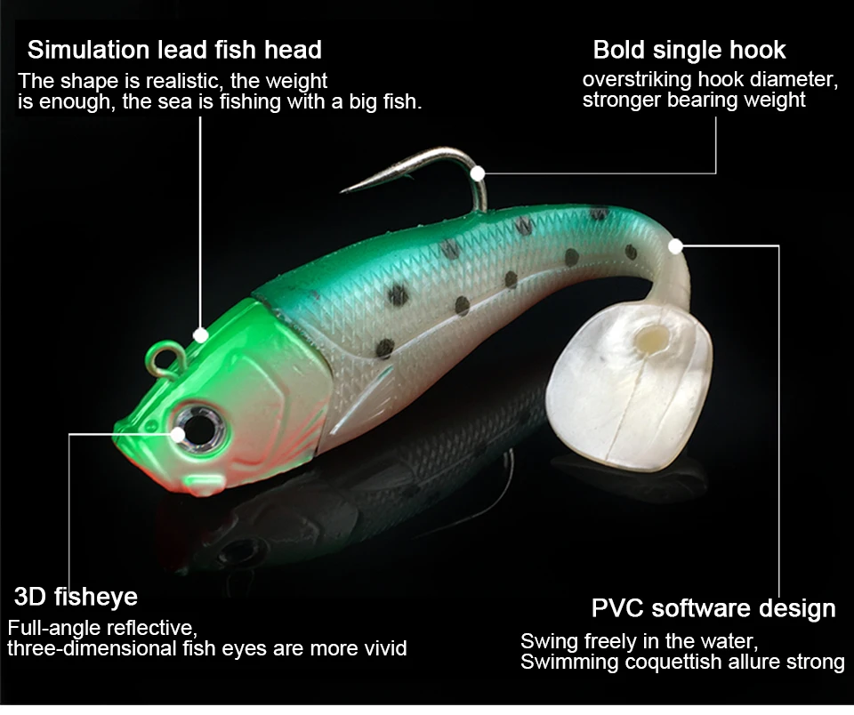 K8356 3D Fish Eyes Fishing Lure Lead Head Big Soft Bait Jig Sinking Crankbait Saltwater Soft Bait Single Hook 20cm 300g (2)