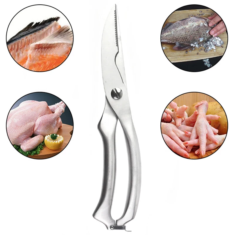 

Kitchen Scissors Poultry Fish Bone Scissor Food Grade Stainless Steel Chicken Splitter Safety Lock Buckle for Easy Storage