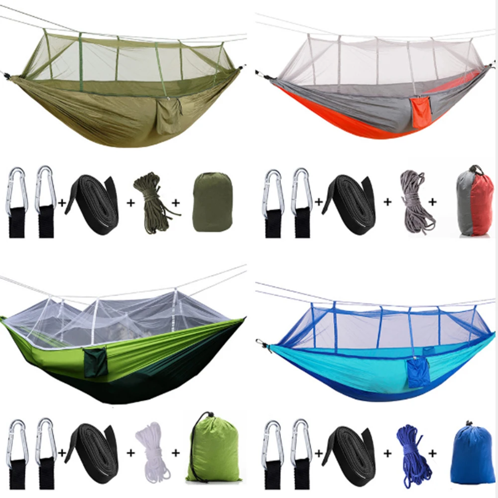 Portable Camping/garden Hammock with Mosquito Net Outdoor Furniture 1-2 Person Hanging Bed Strength Parachute Fabric Sleep Swing
