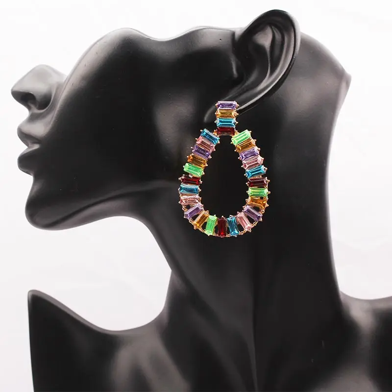 Квадратные серьги с белыми кристаллами роскошные массивные золотые капли из