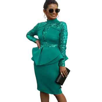 

Women Spring Autumn Vintage Sequin Detail Dress Plus Size Office Lady Chic Elegant Night Out Club Formal Party Dresses Vestidos