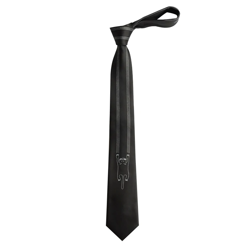Модный повседневный мужской Женский Галстук с принтом черного кота 7 см, черный Молодежный галстук для колледжа