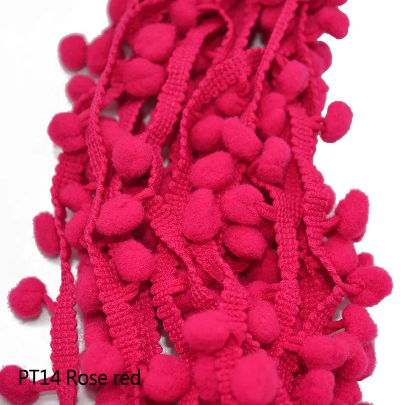 PT14 Rose red 5 ярдов/партия 1 см меховой помпон отделкой Pom с помпоном-кисточкой оплетки кисточкой лента с бахромой с шариками кружевная ткань для творчества Материал принадлежности для шитья - Цвет: PT14 Rose red