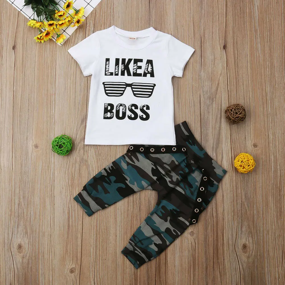 2 шт. с надписью «Like a boss» футболка с коротким рукавом и украшены заклепками, штаны для детей ясельного возраста и для малышей, одежда для мальчиков