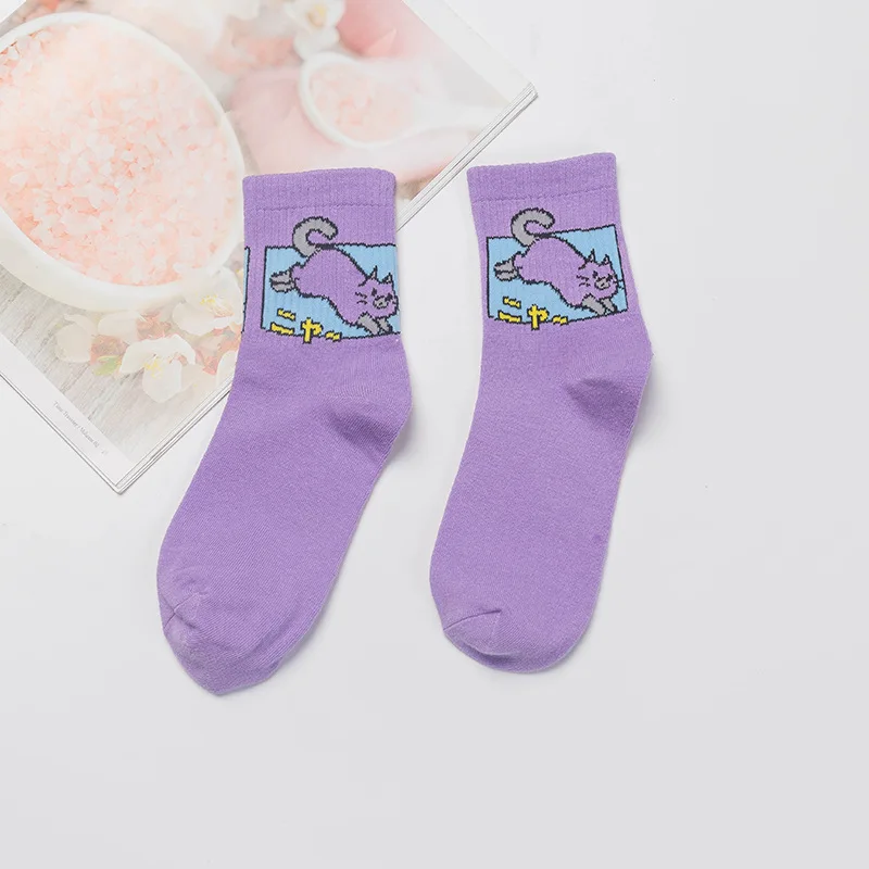 Модные женские длинные хлопковые носки в стиле хип-хоп для девочек Забавные женские носки высокого качества с изображением динозавра из мультфильма - Цвет: 9