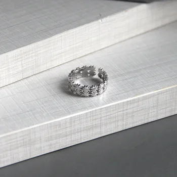 

SUNIANGON Stacked Daisies Open Ring 100% 925 Sterling Silver Individuality Women Ring Elegant Ring Korean Women Accessory