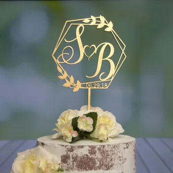 

Custom Wedding Cake Topper, Hexagon Cake Topper Personalized Initials And Date, Wedding Anniversary Valentine Cake Topper