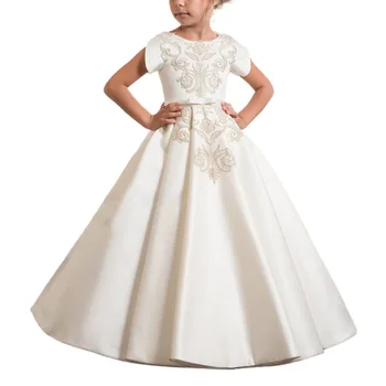 

Adorable Sweet Girl Pageant Dress Ivory Lace Appliques Ruffled Zipper Up Organza Tulle Ball Gown Flower Girl Dress for Weddings