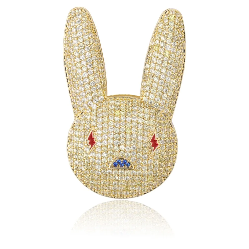 GUCY NEW Bad Bunny Pendant Necklace Iced Out AAA Cubic Zirconia Bling Men's Women Hip hop Jewelry