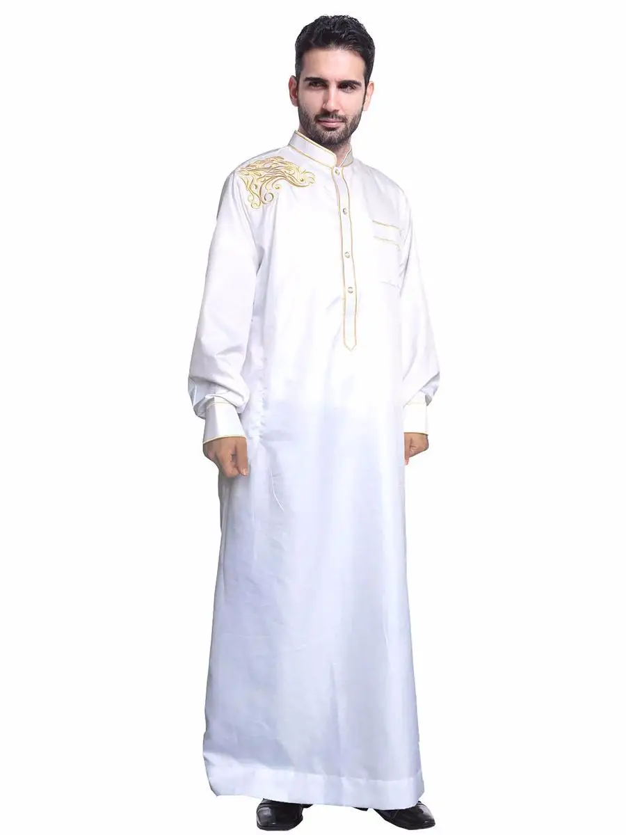 Модные мужские халаты мусульманская одежда с длинными рукавами вышивка арабские Дубаи индийские Ближний Восток исламский человек джубба Тобе плюс размер 3XL