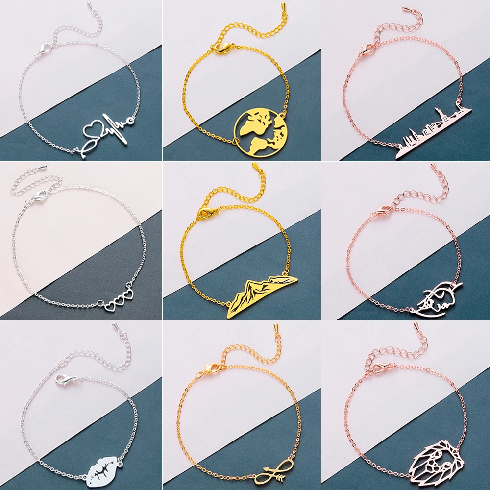 

Todorova Stainless Steel Heartbeat Cardiogram Bracelets Women Jewelry World Map Infinity Arrow Charm Bracelet Femme Wedding Gift