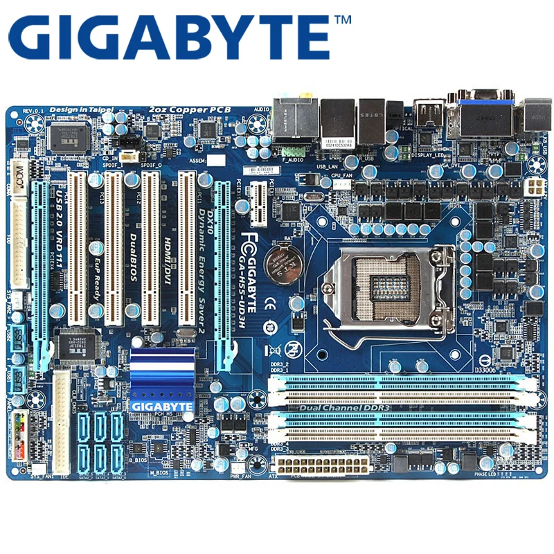 

GIGABYTEGA-H55-UD3H Desktop Motherboard H55 Socket LGA 1156 i3 i5 i7 DDR3 16G ATX Original Used Mainboard H55M-D2H