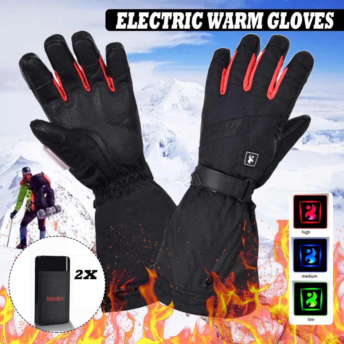 

Winter ski Gloves Electric Heated Warm Gloves 3 Levels Temperature Hand Control Warmer for Skiing Cycling Riding WIth battery