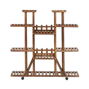 

Artisasset 6-Story 11-Seat Indoor And Outdoor Multi-Function Carbonized Ribbon Wheel Wooden Plant Stand