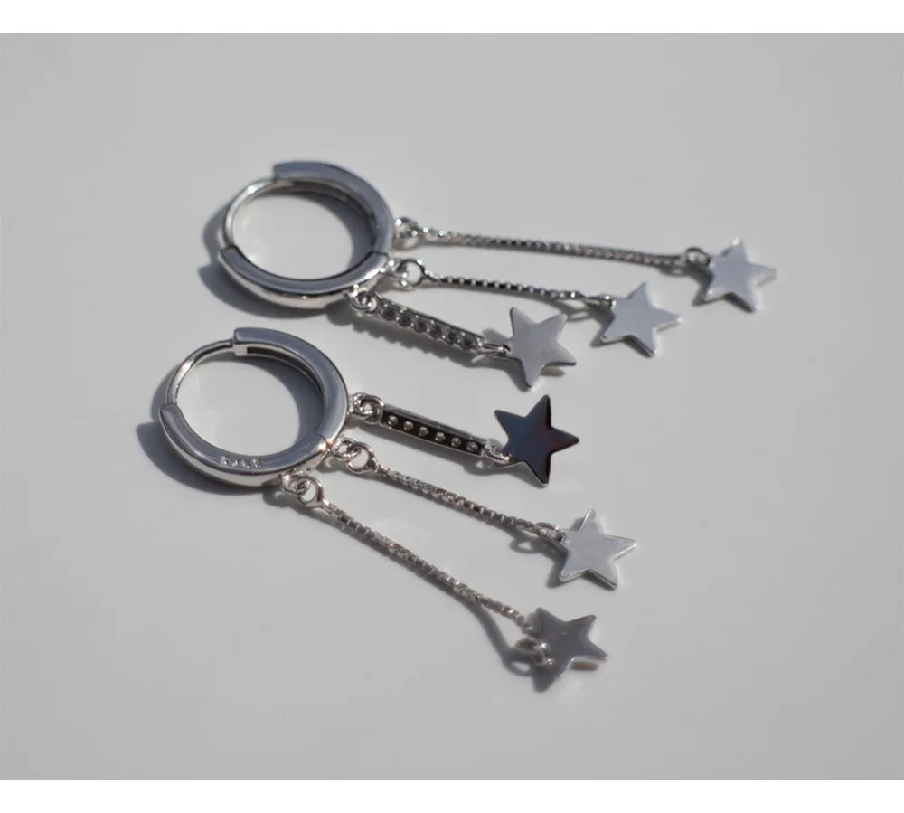 925 sterling silver earrings fashion personality stars tassel long drop earrings sweet wild cute female gold silver ear jewelry