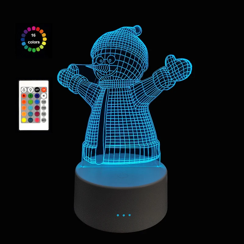 3d-ночники в виде снеговика, Санта-Клауса, 7 дюймов, 16 цветов, удаленная Ночная лампа, декор для домашнего стола, атмосфера, прикроватный декор, Рождество, подарок для детей