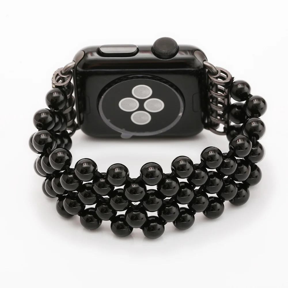 Черный агатовый браслет ремешок для наручных часов Apple Watch серии 1/2/3 40 мм, 38 мм, версия ручной работы Ювелирный ремень для наручных часов Iwatch серии 5 4 42 мм 44 мм