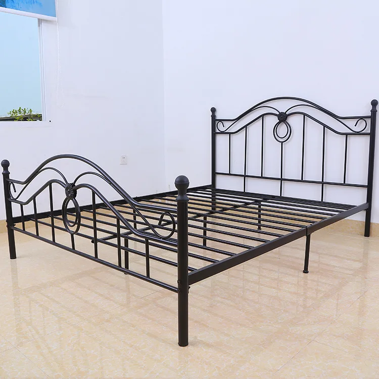

150*200cm Folding Black European Metal Iron Double Bed Iron Queen King Princess Kids Bed Dorm Bed Frame Furniture Bedroom