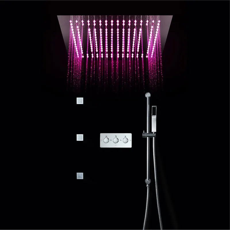Shower Set Термостатический латунный Смеситель для ванной комнаты, хромированные смесители, 16 дюймов, насадка для душа, душевой набор, переключающий смеситель, клапан, светодиодный, Душевая система - Цвет: Shower Set