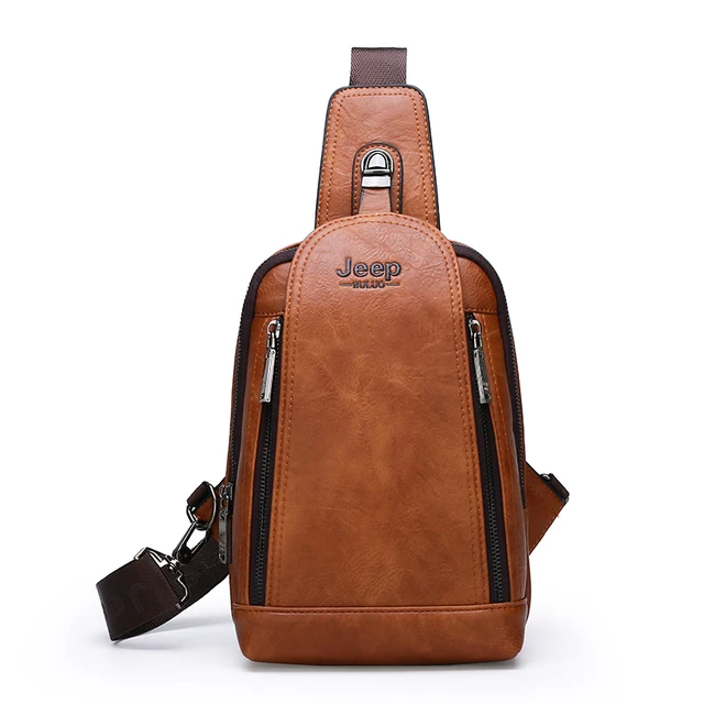 JEEP BULUO Brand Travel Hiking Messenger Shoulder Bags Men's Large Capacity Sling Crossbody Bag Solid Men Leather Bag 881-Orange