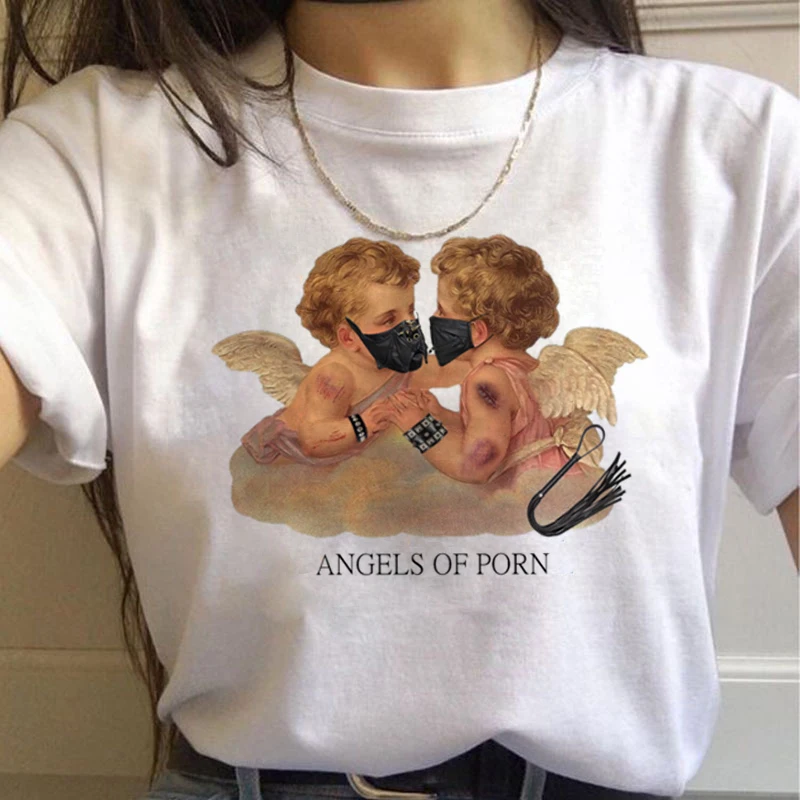 Angels эстетическое Harajuku винтажные футболки для женщин Ullzang 90s футболки с рисунками гранж корейский стиль футболка хип хоп топы футболки женские